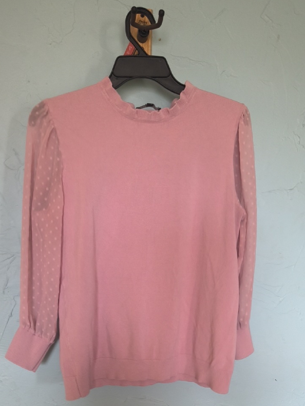 Adrianna Papell Pink Ruffled Mock Neck Pullover Top